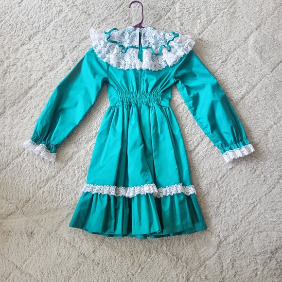 Vtg Ruffled Circle Style Dress Emerald Green Tween Time Girls Dress Sz 10 1990s - Picture 5 of 7